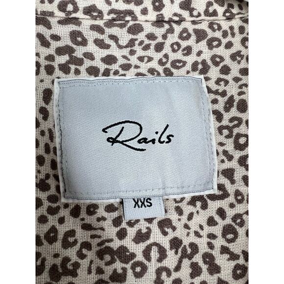 RAILS Whitney Linen Blend Button Down Top in Sand Cheetah XXS - Picture 5 of 6